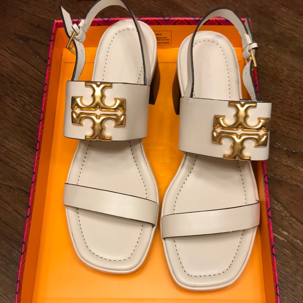 Tory Burch White and Gold Sandals